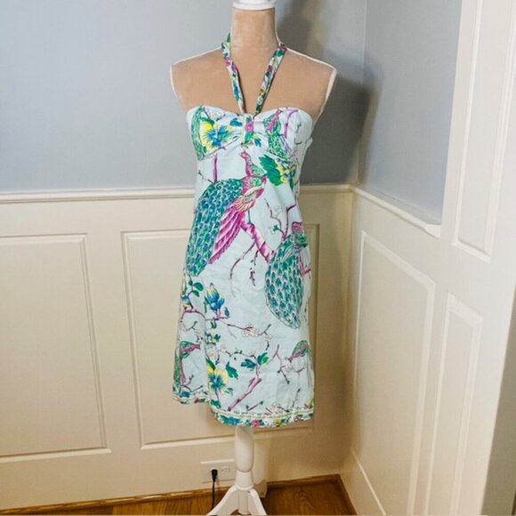 Tibi Y2k Green Label Peacock Halter Dress Vintage Resortwear XS - Picture 2 of 9